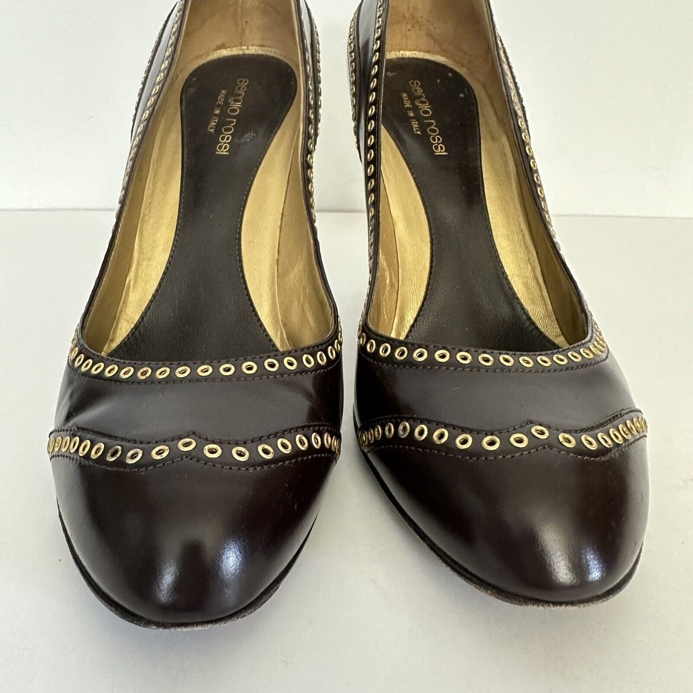 SERGIO ROSSI Heels Pump Womens Shoes Dark Brown US SIZE 9.5 EU 39.5 2669 0103